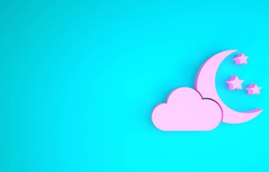 Pembe Bulut ve mavi arka planda izole edilmiş yıldız ikonu. Bulutlu gece işareti. Uyku rüyalarının sembolü. Gece ya da yatak zamanı tabelası. Minimalizm kavramı. 3d illüstrasyon 3d canlandırma