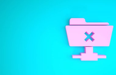 Pembe Ftp iptal işlem simgesi mavi arkaplanda izole edildi. Yazılım güncellemesi, transfer protokolü, yönlendirici, takım çalışması araç yönetimi, kopyalama işlemi. Minimalizm kavramı. 3d illüstrasyon 3d canlandırma