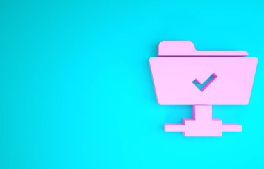 Pembe Ftp işlemi başarılı simgesi mavi arkaplanda izole edildi. Yazılım güncellemesi, transfer protokolü, takım çalışması araç yönetimi, kopyalama süreci. Minimalizm kavramı. 3d illüstrasyon 3d canlandırma