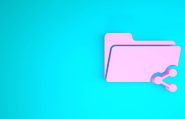 Pembe Paylaşım dizin simgesi mavi arkaplanda izole edildi. Dizin paylaşımı. Dizin transfer işareti. Minimalizm kavramı. 3d illüstrasyon 3d canlandırma
