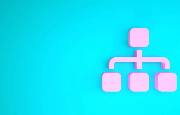 Icône d'infographie d'organogramme de hiérarchie d'affaires rose isolée sur fond bleu. Structure organisationnelle de l'entreprise éléments graphiques. Concept de minimalisme. Illustration 3D rendu 3D — Photo