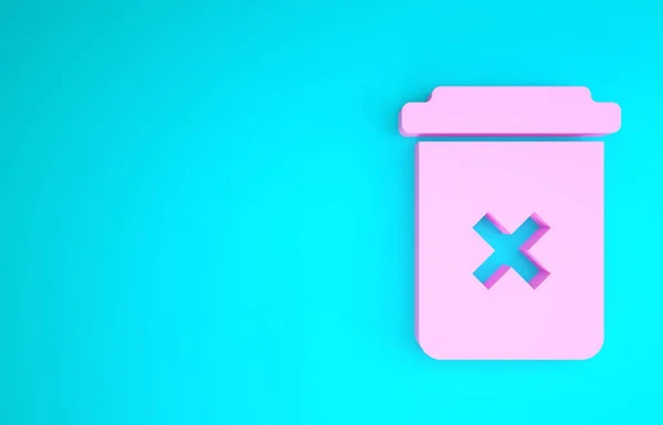 Розовый мусорный бак значок изолирован на синем фоне. Удалить значок. Знак мусорного бака. Reycle basket icon. Значок офисного мусора. Концепция минимализма. 3D-рендеринг — стоковое фото