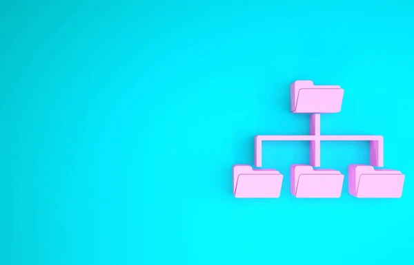 Ροζ Φάκελος εικονίδιο δέντρο απομονώνονται σε μπλε φόντο. Δίκτυο υπολογιστών αρχείο φάκελο οργάνωση δομή διάγραμμα ροής. Μινιμαλιστική έννοια. 3D απεικόνιση 3d καθιστούν — Φωτογραφία Αρχείου