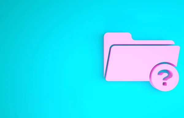 Ikon direktori Pink Unknown diisolasi dengan latar belakang biru. Memperbesar kaca dan folder. Konsep minimalisme. Tampilan 3D ilustrasi 3d — Stok Foto
