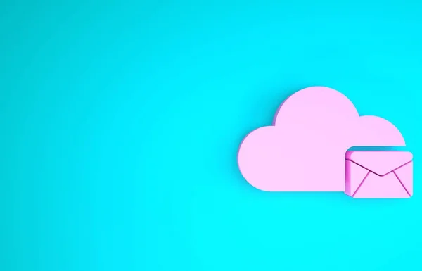 Pink Cloud mail server icon isolated on blue background. Cloud server hosting for email. Online message service. Mailbox sign. Minimalism concept. 3d illustration 3D render