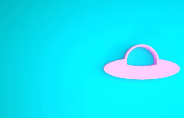 Różowy Ufo latający statek kosmiczny ikona izolowane na niebieskim tle. Latający spodek. Kosmiczny statek kosmiczny. Futurystyczny, nieznany obiekt latający. Koncepcja minimalizmu. Ilustracja 3d — Zdjęcie stockowe