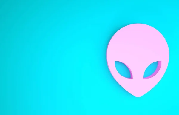 Pink Alien icon isolated on blue background. Extraterrestrial alien face or head symbol. Minimalism concept. 3d illustration 3D render