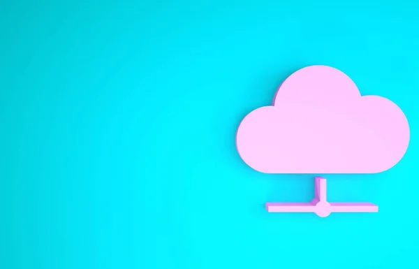 Icono de conexión a la nube Pink Network aislado sobre fondo azul. Tecnología social. Concepto de computación en nube. Concepto minimalista. 3D ilustración 3D render — Foto de Stock