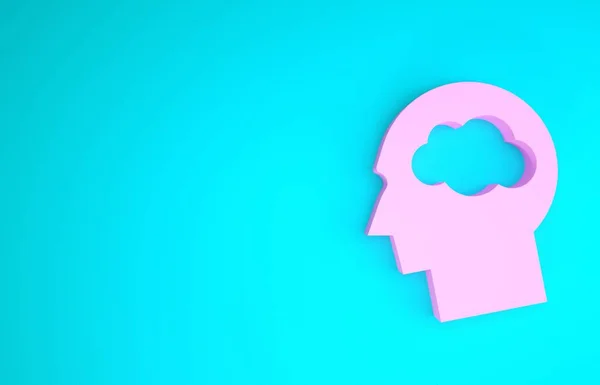 Pink Head silhouette with cloud icon isolated on blue background. Dreaming sign. Minimalism concept. 3d illustration 3D render — Stock Photo, Image