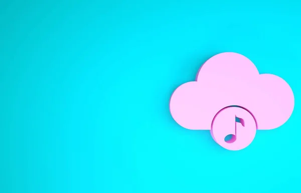 Ícone de serviço de streaming de música rosa isolado no fundo azul. Computação em nuvem de som, streaming de mídia online, música online, onda de áudio. Conceito de minimalismo. 3D ilustração 3D render — Fotografia de Stock