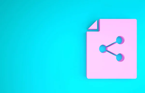 Ícone de arquivo Pink Share isolado no fundo azul. Partilha de ficheiros. Sinal de transferência de ficheiros. Conceito de minimalismo. 3D ilustração 3D render — Fotografia de Stock