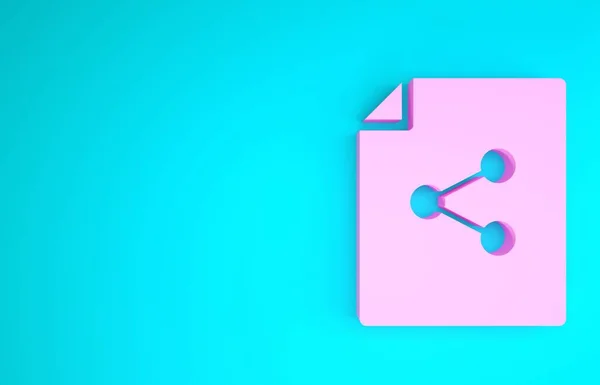 Pink Share file icon isolated on blue background. File sharing. File transfer sign. Minimalism concept. 3d illustration 3D render