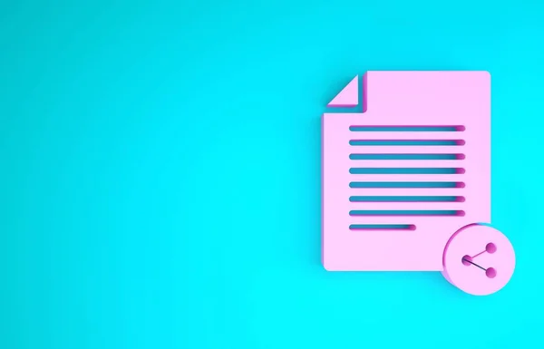 Pink Share file icon isolated on blue background. File sharing. File transfer sign. Minimalism concept. 3d illustration 3D render