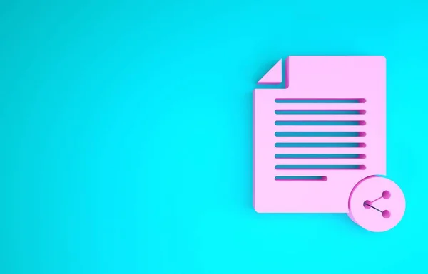 Pink Share bestand pictogram geïsoleerd op blauwe achtergrond. Bestanden delen. Tekenen van overdracht. Minimalisme concept. 3d illustratie 3d renderen — Stockfoto