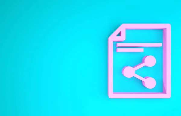 Icona del file Condividi rosa isolata su sfondo blu. Condivisione file. Segno di trasferimento file. Concetto minimalista. Illustrazione 3d rendering 3D — Foto Stock