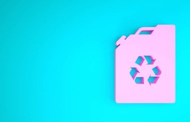 Pembe Eko yakıt bidonu ikonu mavi arka planda izole edilmiş. Çevre biyolojisi ve namlusu. Yeşil çevre ve geri dönüşüm. Minimalizm kavramı. 3d illüstrasyon 3d canlandırma
