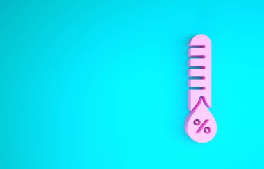 Pembe Nem simgesi mavi arkaplanda izole edilmiş. Hava ve meteoroloji, termometre sembolü. Minimalizm kavramı. 3d illüstrasyon 3d canlandırma
