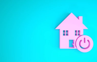 Pink Smart ev simgesi mavi arkaplanda izole edildi. Uzaktan kumanda. Minimalizm kavramı. 3d illüstrasyon 3d canlandırma