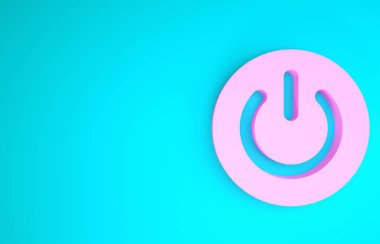 Pembe Güç simgesi mavi arkaplanda izole edildi. Başlat işareti. Minimalizm kavramı. 3d illüstrasyon 3B canlandırma