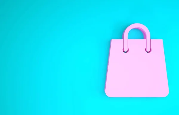 Icono de bolso rosa aislado sobre fondo azul. Cartel de bolsa de compras. Icono de bolsa de mujer. Señal de bolso femenino. Equipaje casual glamour. Concepto minimalista. 3D ilustración 3D render — Foto de Stock