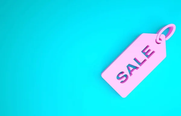 Pink Price tag con una inscripción Icono de venta aislado sobre fondo azul. Insignia por precio. Descuento de etiqueta promocional. Concepto minimalista. 3D ilustración 3D render —  Fotos de Stock