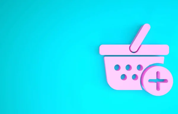 Pink Add to Shopping basket icon isolated on blue background. Online buying concept. Delivery service sign. Supermarket basket symbol. Minimalism concept. 3d illustration 3D render — Stock Photo, Image