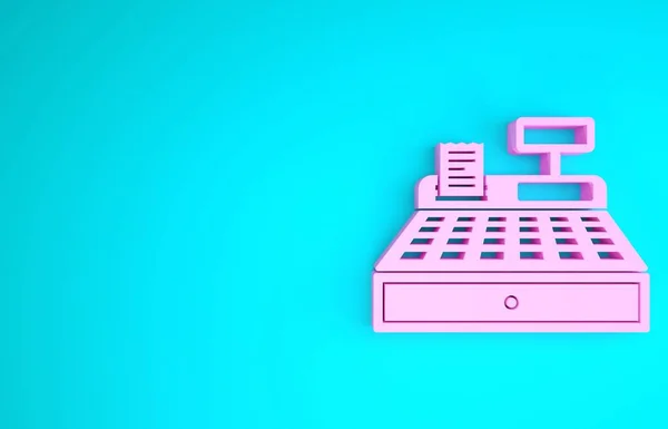 Pink Cash register maskin med en kontroll ikon isolerad på blå bakgrund. Kassörskylt. Kassaskåpssymbol. Minimalistiskt koncept. 3D-återgivning för 3D — Stockfoto
