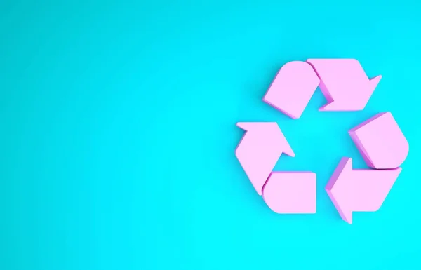 Różowy Recycle symbol ikona izolowane na niebieskim tle. Okrągła ikona strzałek. Środowisko nadające się do recyklingu staje się zielone. Koncepcja minimalizmu. Ilustracja 3D 3D renderowania — Zdjęcie stockowe