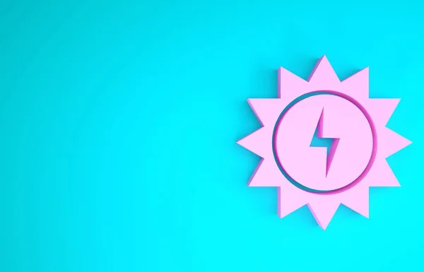 Icono del panel de energía solar rosa aislado sobre fondo azul. Sol con símbolo del rayo. Concepto minimalista. 3D ilustración 3D render —  Fotos de Stock