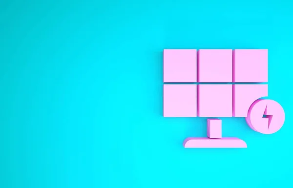 Pink Solar energy panel icon isolated on blue background. Minimalism concept. 3d illustration 3D render