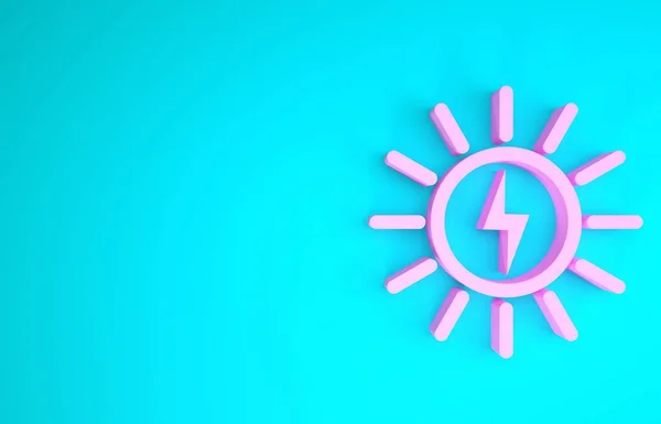 Ícone de linha de painel de energia solar rosa isolado no fundo azul. Conceito de minimalismo. 3D ilustração 3D render — Fotografia de Stock