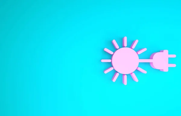 Rosa Sonne mit Steckersymbol isoliert auf blauem Hintergrund. Energiesparkonzept. Minimalismus-Konzept. 3D Illustration 3D Renderer — Stockfoto