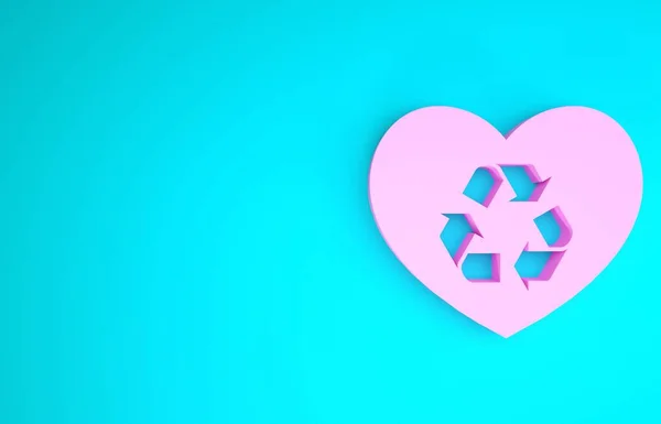 Ροζ Eco φιλικό εικονίδιο καρδιά απομονώνονται σε μπλε φόντο. Καρδιά eco ανακύκλωση φύση βιο. Περιβαλλοντική αντίληψη. Μινιμαλιστική έννοια. 3D απεικόνιση 3d καθιστούν — Φωτογραφία Αρχείου