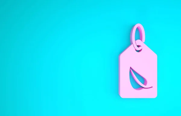 Pink Tag with leaf symbol icon isolated on blue background. Banner, label, tag, logo, sticker for eco green. Minimalism concept. 3d illustration 3D render — Stock Photo, Image