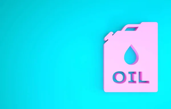 Różowy plastikowy kanister do ikony oleju silnikowego izolowany na niebieskim tle. Galon ropy. Usługa wymiany oleju i naprawy. Znak oleju silnikowego. Koncepcja minimalizmu. Ilustracja 3d — Zdjęcie stockowe