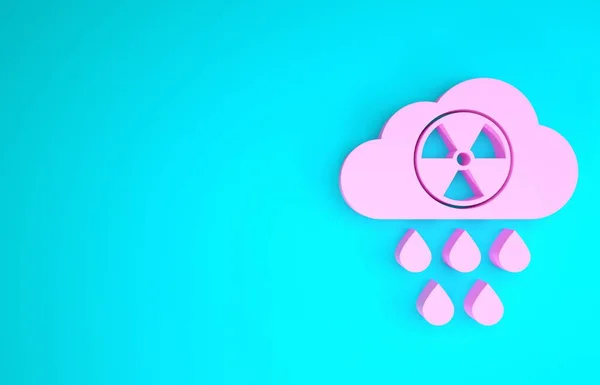 Pembe Asit yağmuru ve mavi arka planda izole edilmiş radyoaktif bulut simgesi. Zehirli hava kirliliğinin çevre üzerindeki etkileri. Minimalizm kavramı. 3d illüstrasyon 3d canlandırma — Stok fotoğraf