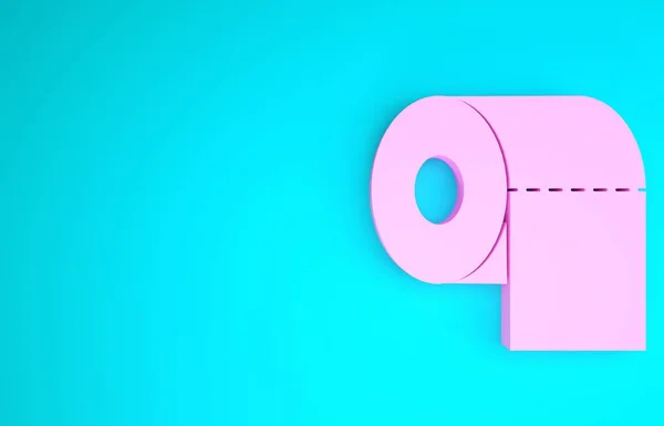 Roze toiletpapier roll pictogram geïsoleerd op blauwe achtergrond. Minimalisme concept. 3d illustratie 3D renderen — Stockfoto