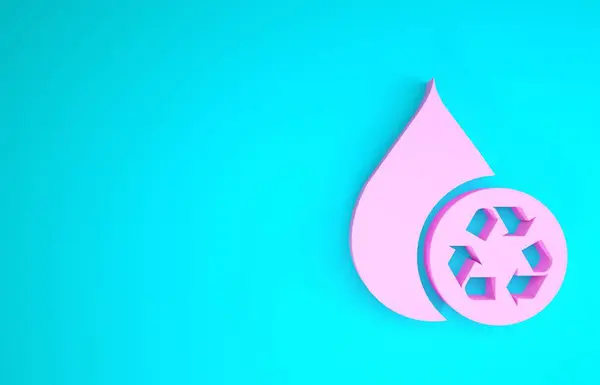 粉色循环清洁水图标隔离在蓝色背景.滴水与标志回收。最低纲领的概念。3D渲染3D插图 — 图库照片
