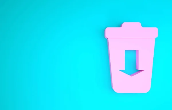 Pink Send to the trash icon isolated on blue background. Minimalism concept. 3d illustration 3D render