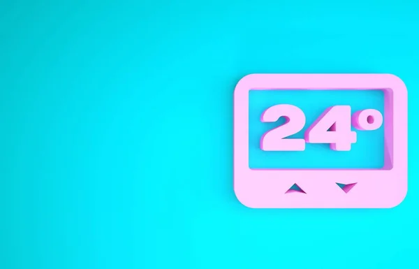 Icono de termostato rosa aislado sobre fondo azul. Control de temperatura. Concepto minimalista. 3D ilustración 3D render — Foto de Stock