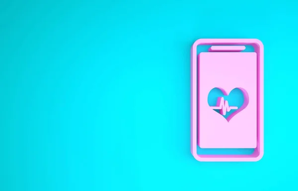 Smartphone rosa con icona funzione cardiofrequenzimetro isolato su sfondo blu. Concetto minimalista. Illustrazione 3d rendering 3D — Foto Stock