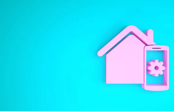 Rosafarbenes Smart Home - Fernbedienungssystem-Symbol isoliert auf blauem Hintergrund. Minimalismus-Konzept. 3D Illustration 3D Renderer — Stockfoto