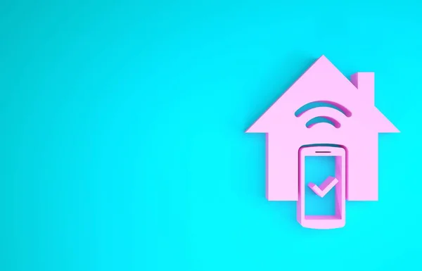 Pink Smart home - icono del sistema de control remoto aislado sobre fondo azul. Concepto minimalista. 3D ilustración 3D render — Foto de Stock