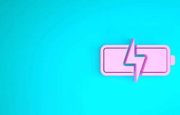 Pink Battery icon isolated on blue background. Lightning bolt symbol. Minimalism concept. 3d illustration 3D render — Stock Photo, Image