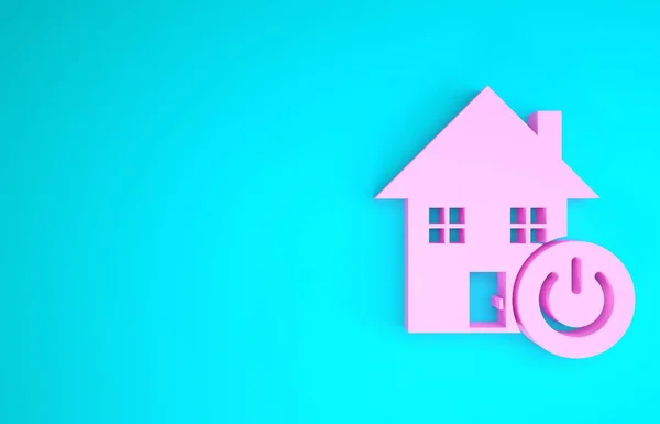 Pink Smart rumah ikon terisolasi pada latar belakang biru. Remote control. Konsep minimalisme. Tampilan 3D ilustrasi 3d — Stok Foto