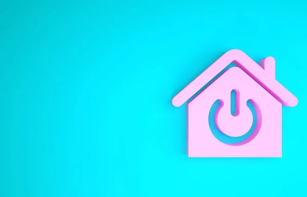 Icono de casa inteligente rosa aislado sobre fondo azul. Control remoto. Concepto minimalista. 3D ilustración 3D render — Foto de Stock