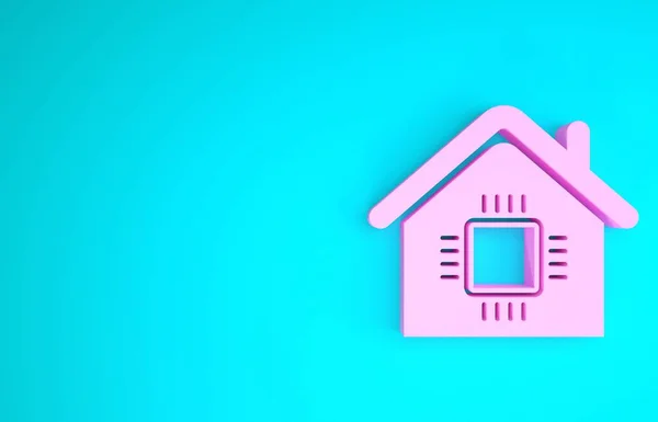 Pink Smart rumah ikon terisolasi pada latar belakang biru. Remote control. Konsep minimalisme. Tampilan 3D ilustrasi 3d — Stok Foto