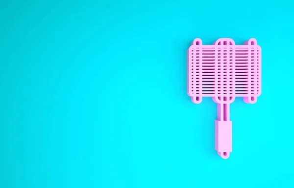Pink Barbecue steel grid icon isolated on blue background. Top view of BBQ grill. Wire rack for BBQ. Grilling basket. Minimalism concept. 3d illustration 3D render — ストック写真