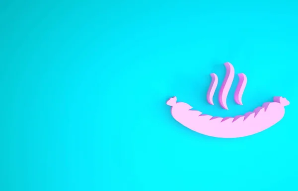 Salchicha rosa con icono de vapor aislado sobre fondo azul. Salchicha a la parrilla y signo de aroma. Concepto minimalista. 3D ilustración 3D render —  Fotos de Stock