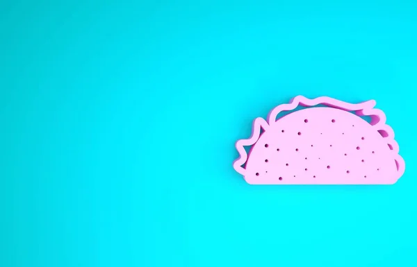 Taco rosa con icono de tortilla aislado sobre fondo azul. Comida rápida mexicana tradicional. Concepto minimalista. 3D ilustración 3D render —  Fotos de Stock